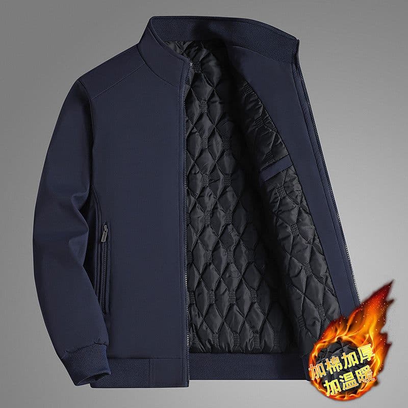 image-Men's Cotton Padded Jacket - Gray Stand Collar Winter