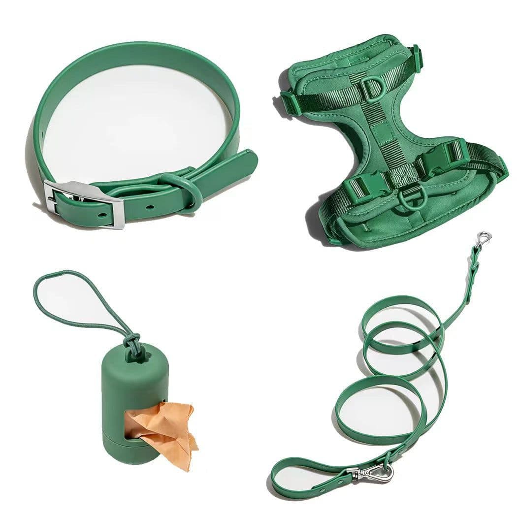 image-Waterproof Dog Harness - PVC Anti-Bite Dog Collar & Leash Brown Set