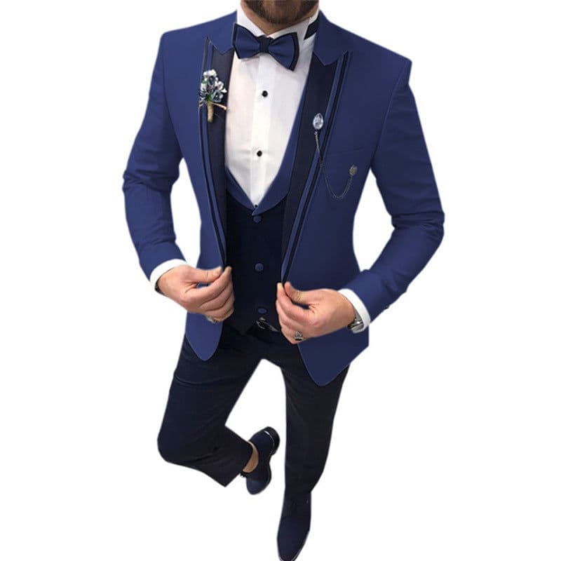 image-Cross-border new men's suit three-piece lapel slim wedding groom best man suit men's suit