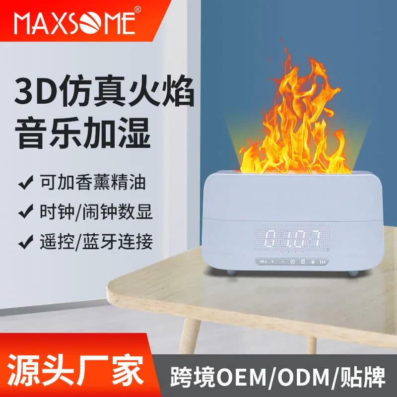 image-New Flame Humidifier Home Aroma Diffuser Bluetooth Speaker Simulation Flame Office Small Speaker Bedroom Atmosphere Light