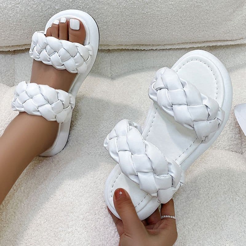 image-Women's 2021 Summer Beach Sandals - Thick Bottom Roman Style - Black PU