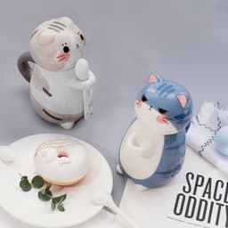 image-Couple cup Japanese cartoon cute cat ceramic cup breakfast milk coffee cup ins mug with lid