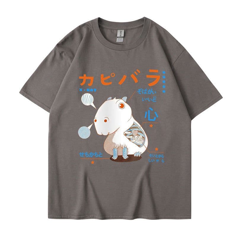image-Men's Cartoon Hamster T-Shirt - Dark Gray Short Sleeve