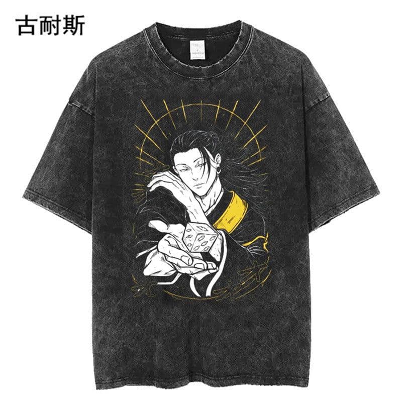 image-Street Hip Hop Washed T-Shirts - Summer Cotton Couple Tops - Black/Multicolor