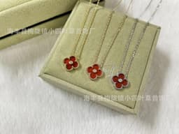 image-v gold 925 silver Fanjia four-leaf clover necklace high version women's thick plated 18k single flower pendant natural fritillary chalcedony
