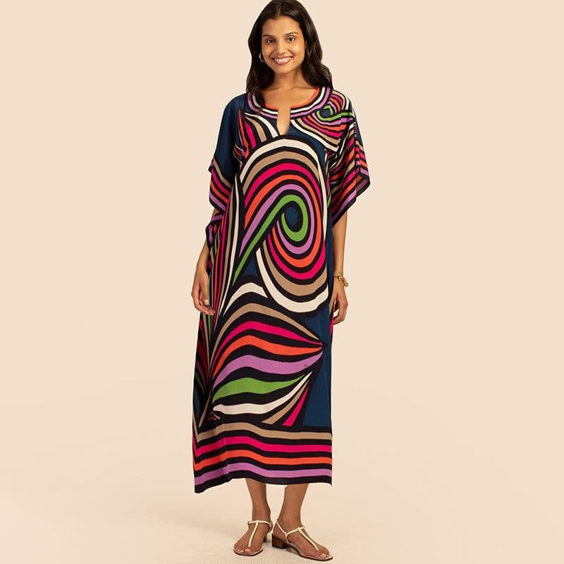 image-European and American new positioning printed blouse seaside holiday long skirt loose blouse bikini swimsuit robe outer wear female