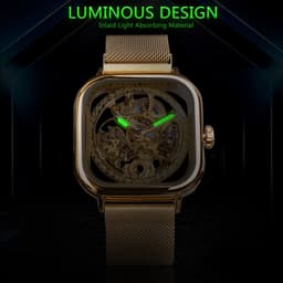 image-Forsining gold hollow watch men's fully automatic mechanical watch luminous mesh belt watch a generation