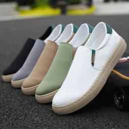 image-Men's Canvas Slip-On Casual Shoes - Size 48