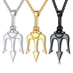 image-Stainless Steel Trident Pendant Men's Necklace Gold 60cm Titanium Steel Jewelry
