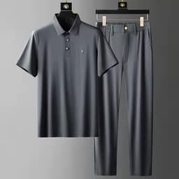 image-Men's Ice Silk Short-Sleeve Casual Suit - Thin