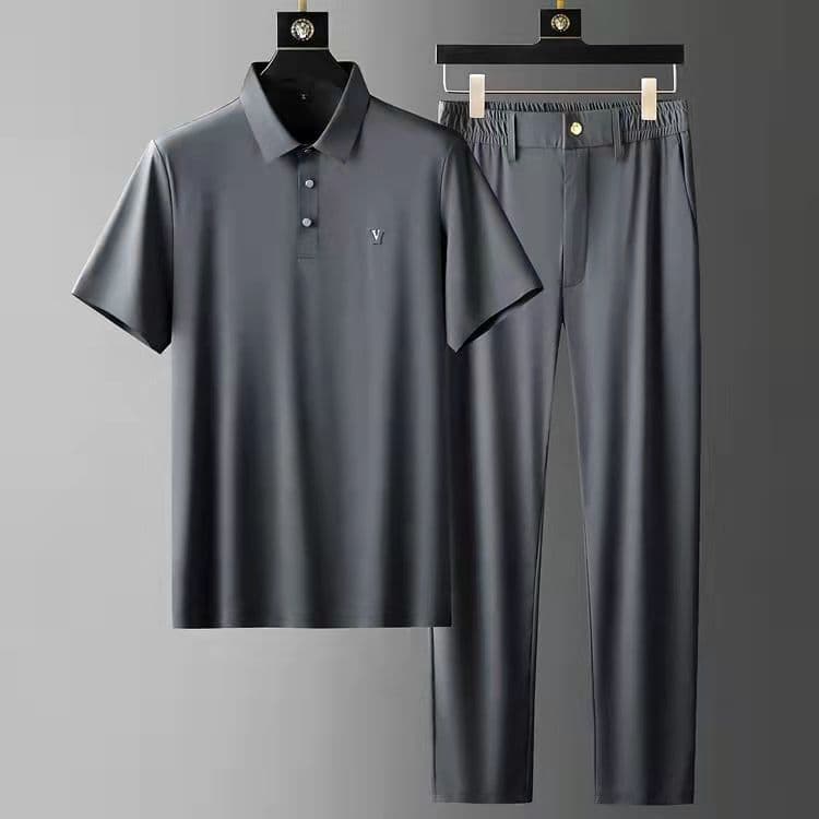 image-Men's Ice Silk Short-Sleeve Casual Suit - Thin