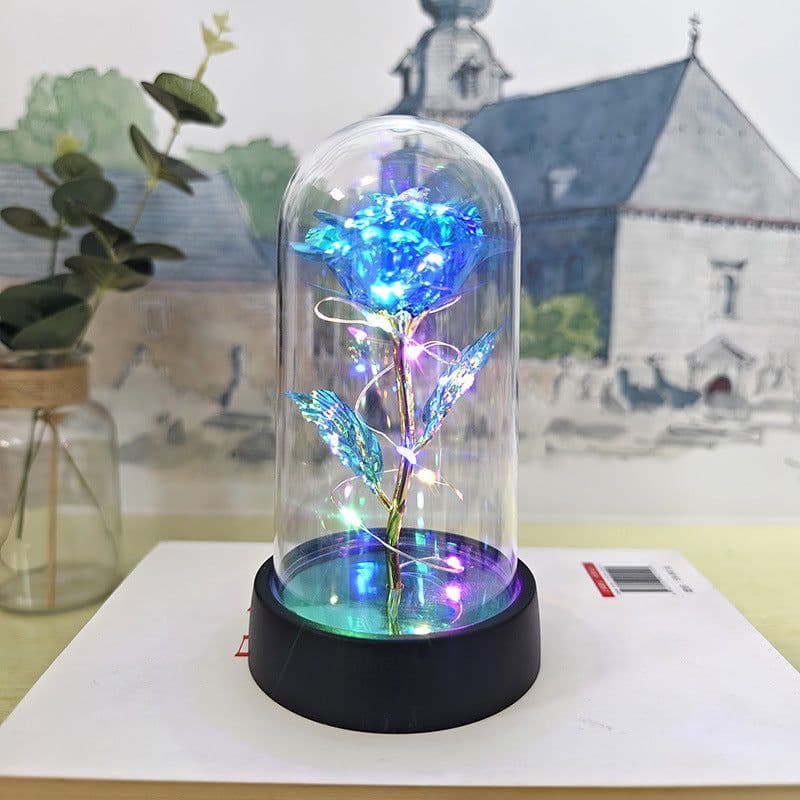 image-Gold Foil Rose in Glass Dome - Preserved Flower Decor