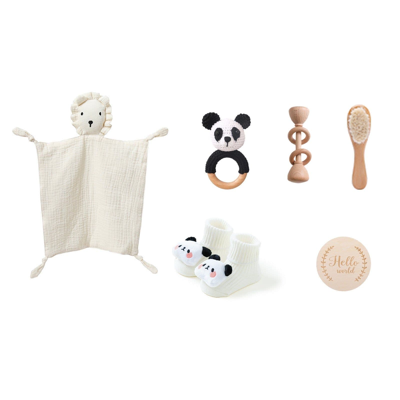image-Newborn Infant Bath Towel Rattle Gift Set - Wooden Crochet Rattle