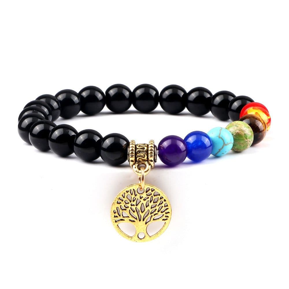 image-European and American cross-border foreign trade creative 8mm bead bracelet Volcanic lava hand string wooden beads alloy tree of life pendant