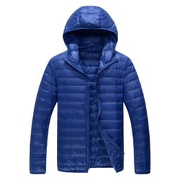 image-Men's Down Jacket - Light Grey Stand Collar Hooded