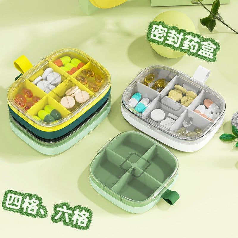 image-Upgraded Small Pill Box, 4/6 Grids, Green, Waterproof, Portable