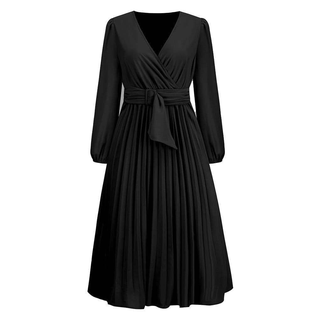 image-Elegant 2023 Long-Sleeved V-Neck Dress - High Waist Blue XXL