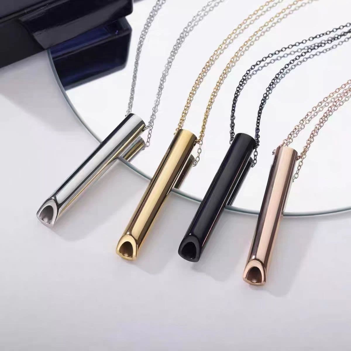 image-Mindfulness Titanium Steel Whistle Pendant Necklace - 41-50cm Adjustable