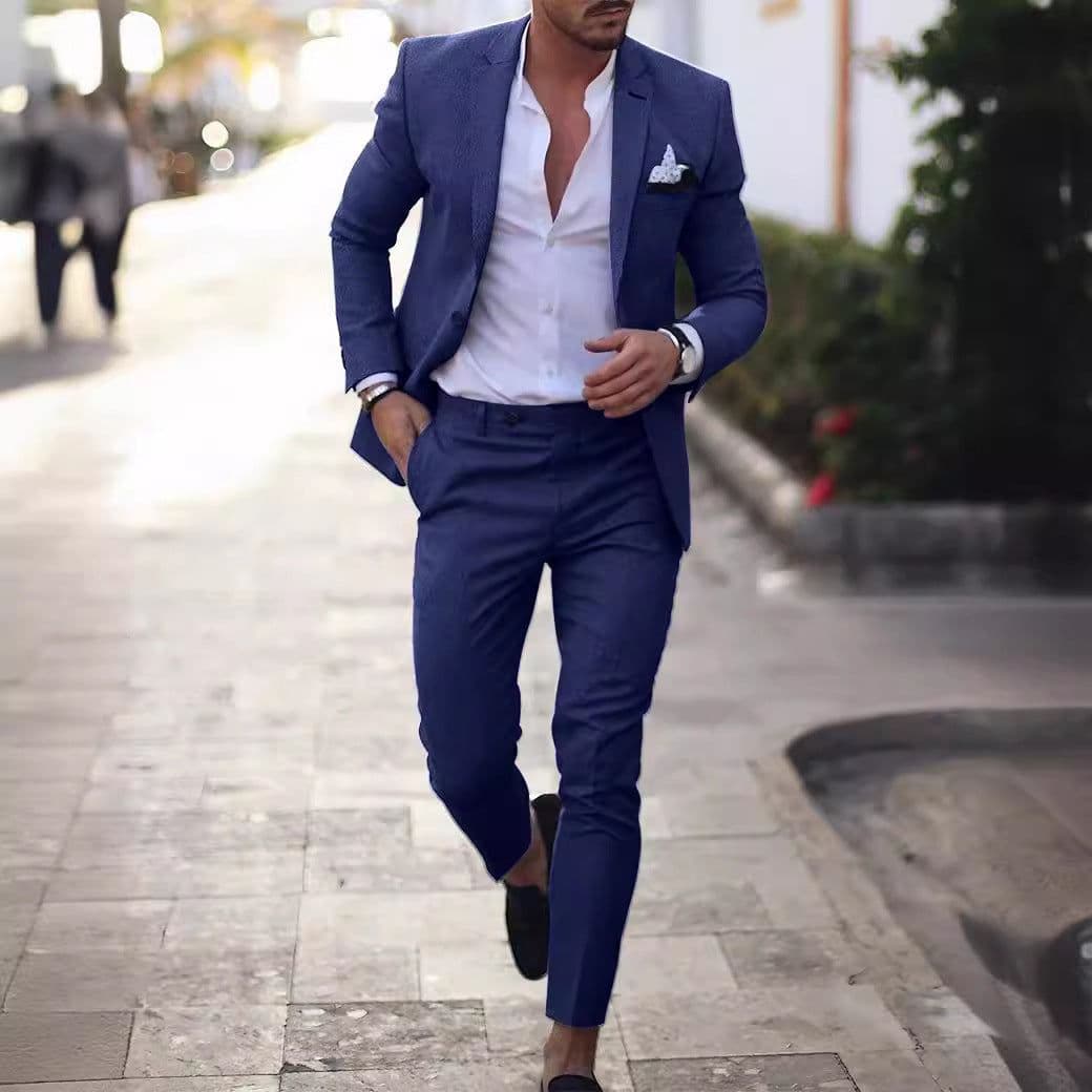 image-Men's 2-Piece Suit Yellow Hemp Blend Slim Fit