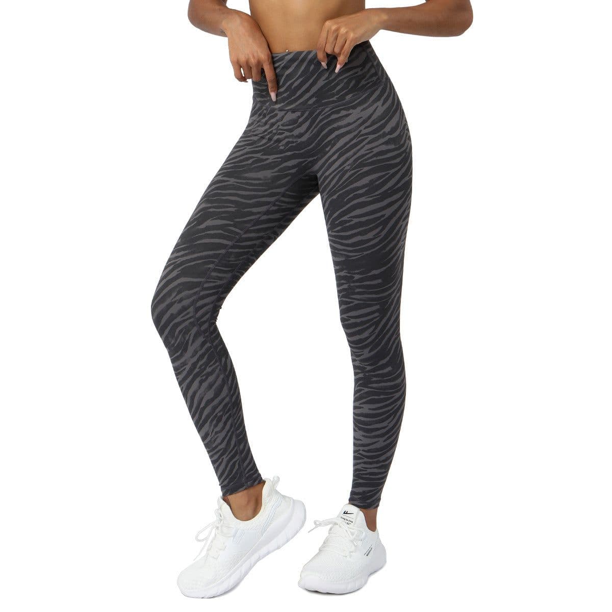 image-Foreign trade European and American buttocks printed yoga pants women's hip lifting running fitness nine-point pants nude high-waist tight sports pants