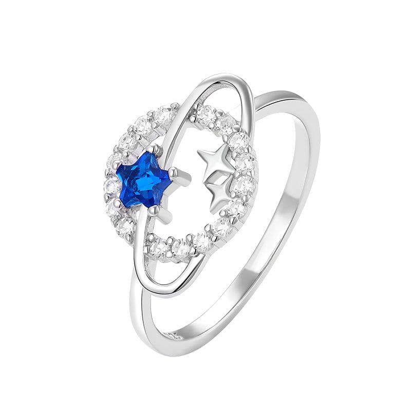 image-Sterling Silver Planet Ring, Women's 5-Pointed Starry Sky Theme