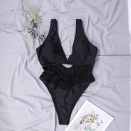 image-Black One-Piece Swimsuit Mesh Lace-Up L