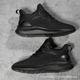image-Men's Breathable Mesh Sports Shoes - Black Lace-up