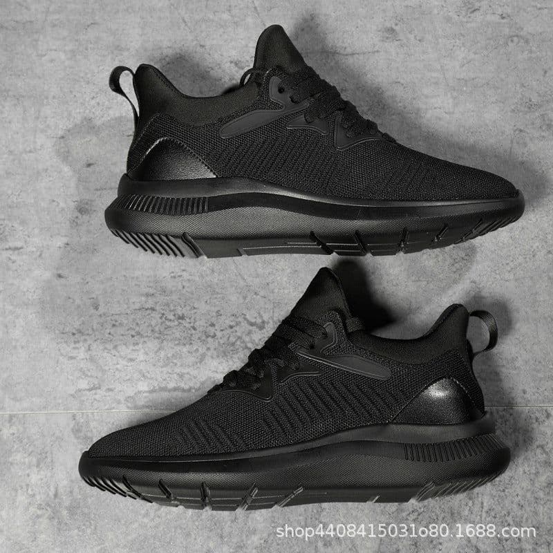 image-Men's Breathable Mesh Sports Shoes - Black Lace-up
