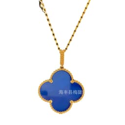 image-v gold 925 silver Fanjia four-leaf clover necklace high version women's thick plated 18k single flower pendant natural fritillary chalcedony