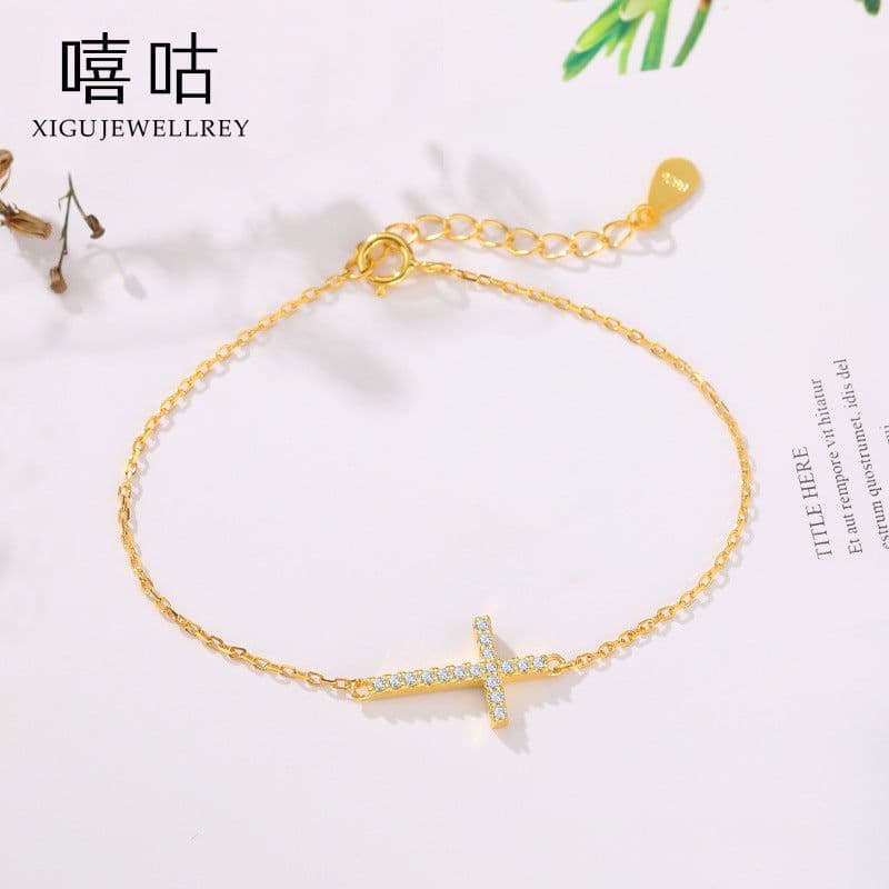 image-Xigu 925 Silver Cross Bracelet for Women - Commuting Style Jewelry