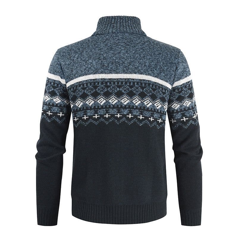 image-Dark Gray Stand Collar Cardigan With Velvet Thickened Knit Sweater Jacket 3XL