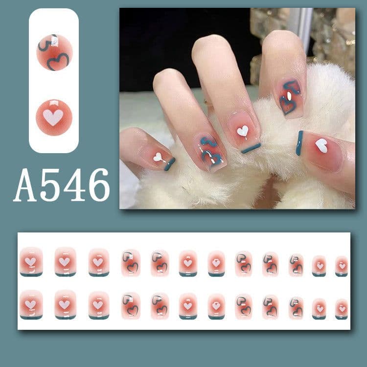 image-Summer fresh, sweet and cool style manicure, wearable nail pieces, French line blending, removable fake nail pieces, finished products wholesale