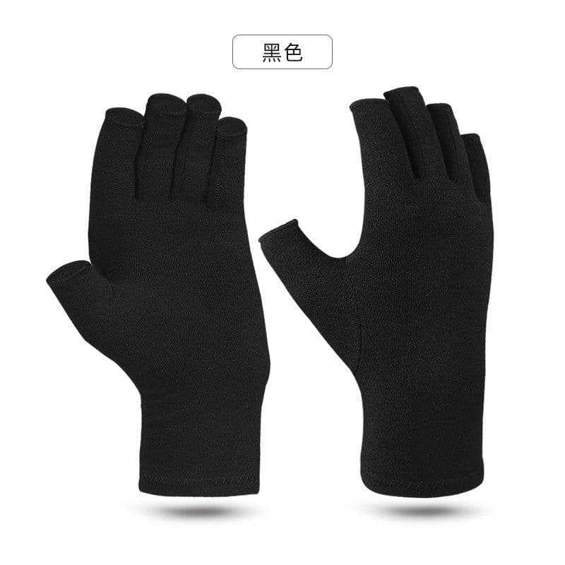 image-Cotton Polyester Half-Finger Cycling Gloves Grey L