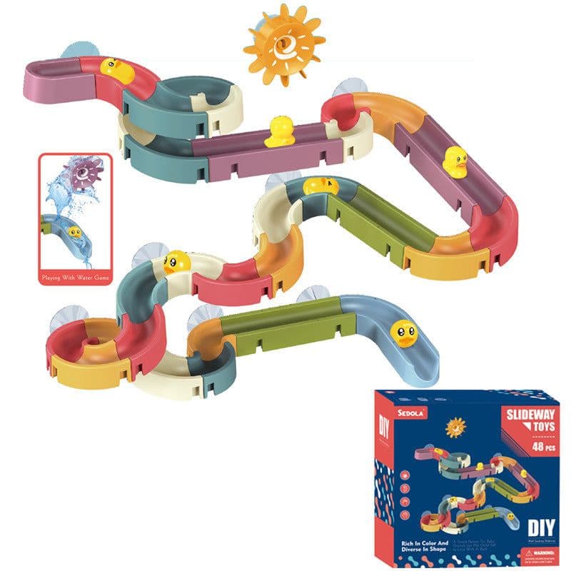 image-DIY Assembled Track Ball Sliding Sliding Fun Bath Toys Duckling Turning Fun Children's Bathroom Shower Playing Water Toys