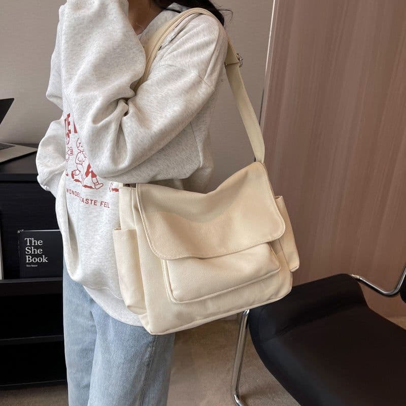 image-Canvas Crossbody Messenger Bag - Pink EARE Horizontal