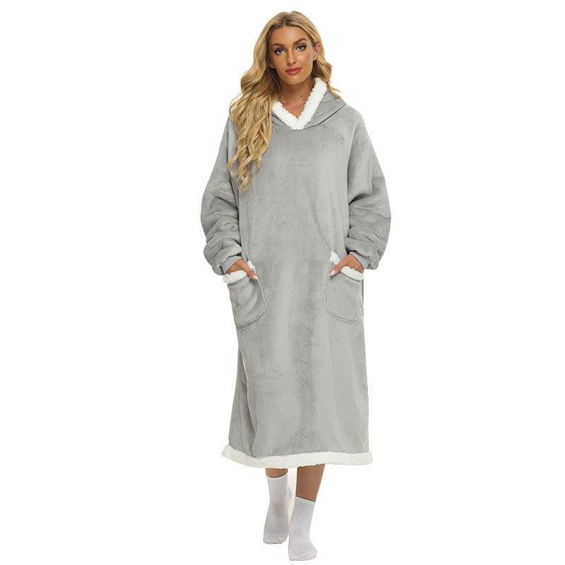 image-Winter blanket extra long vertical pocket fleece lazy blanket flannel lambswool TV TV blanket bathrobe