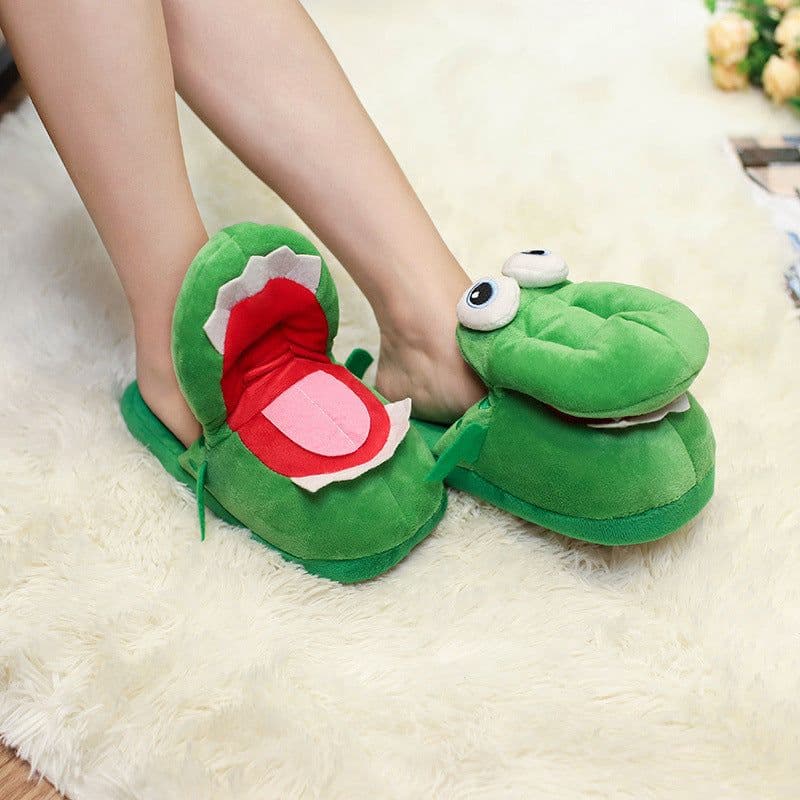 image-Douyin same style funny mouth can move slippers autumn and winter crocodile cotton slippers cartoon cold-proof foreign style couple students