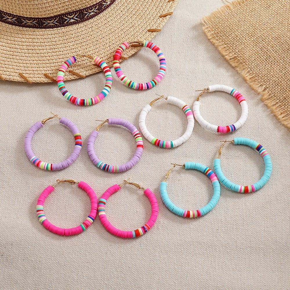 image-Cross-border European and American ins style simple bohemian C-shaped earrings female handmade colorful soft pottery personality earrings female