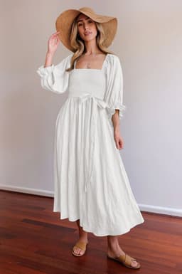 image-Mido Emerald Midi Dress - High Waist Lantern Sleeve