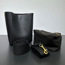 image-Genuine Leather Large Capacity Bucket Bag - Gray - Korean Style (65 characters)