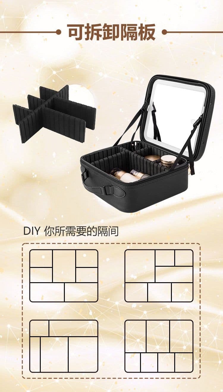 image-Cosmetic Bag with LED Mirror - Large Capacity Travel