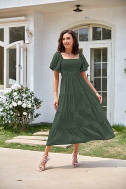 image-Summer Cross-Border Women's Dress - Square Collar Backless Puff Sleeves (54 characters)
