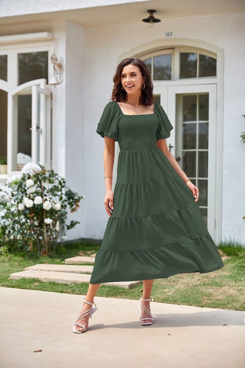 image-Summer Cross-Border Women's Dress - Square Collar Backless Puff Sleeves (54 characters)