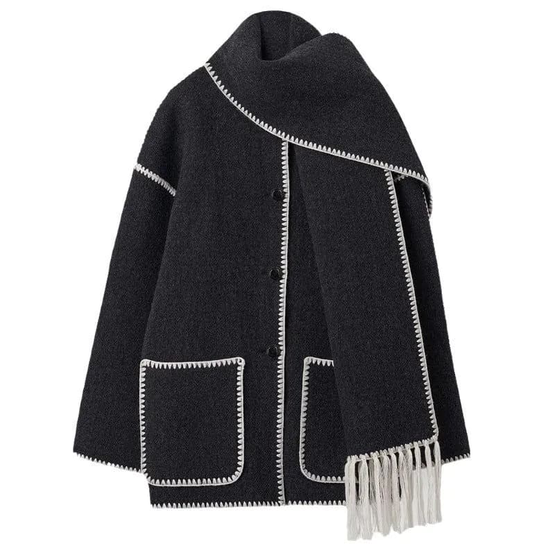 image-Women's Woolen Jacket 2023 Fall XXL Loose Polyester Embroidered