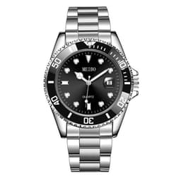 image-Men's Magnifying Glass Calendar Watch - Green Steel Band Casual Watch