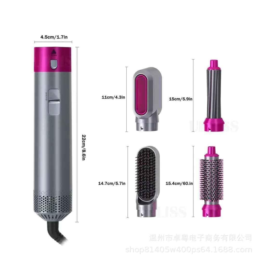 image-Zhuo Yue 5-in-1 Hot Air Comb Curler - Rose Red