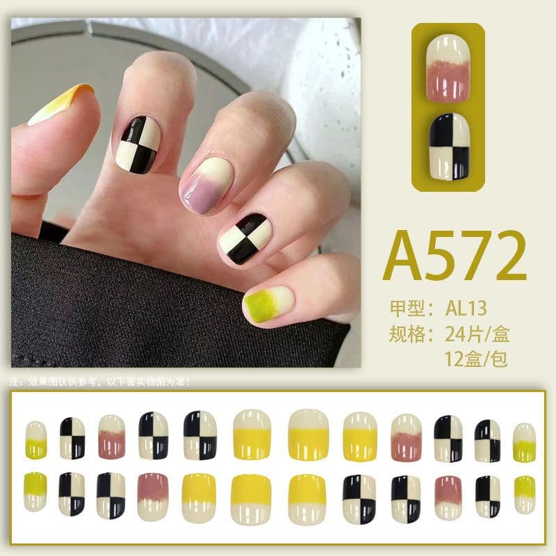 image-Winter fresh and simple pure lust style bride dance wear nails rainbow love rose fake nails wholesale