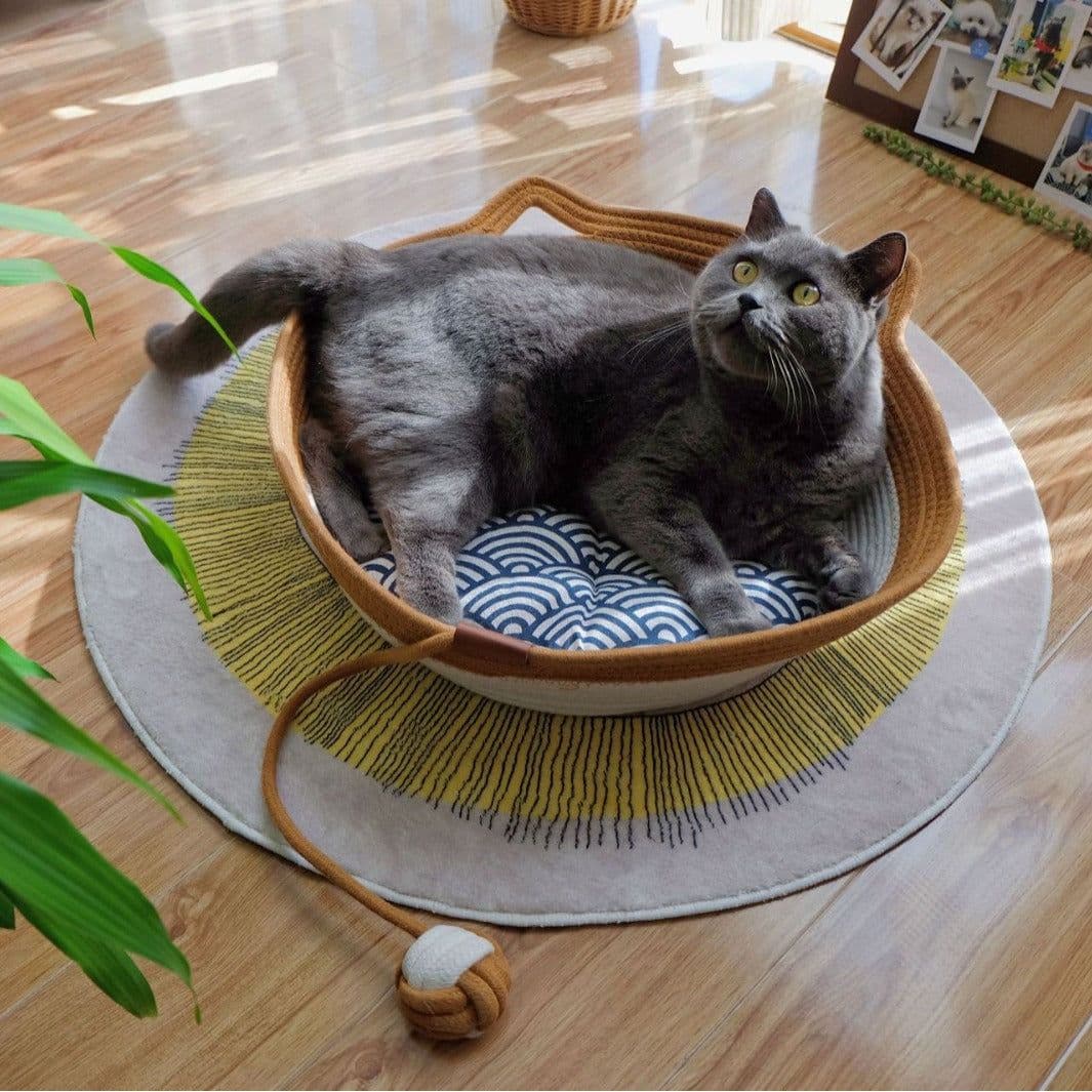 image-Rattan Cat Nest - Brown Woven Pet Bed