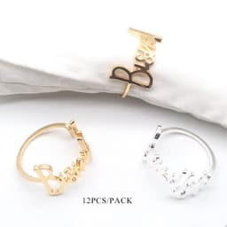image-Decorative Alloy Alphabet Napkin Ring - Silver, Pack of 6