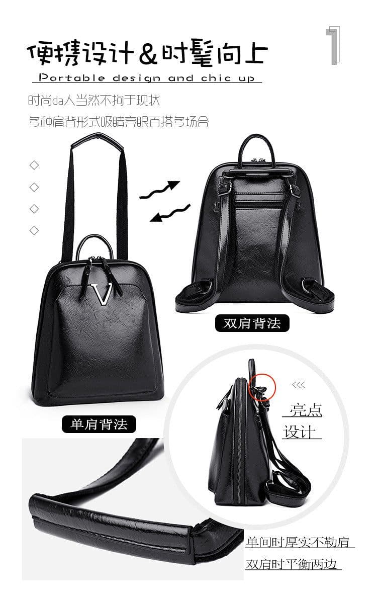 image-PU Leather Retro Backpack - Soft Three-Purpose Schoolbag - Ladies 2022